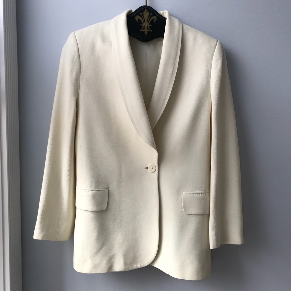 Womens Smoking White Jacket Wool Silk size S/M